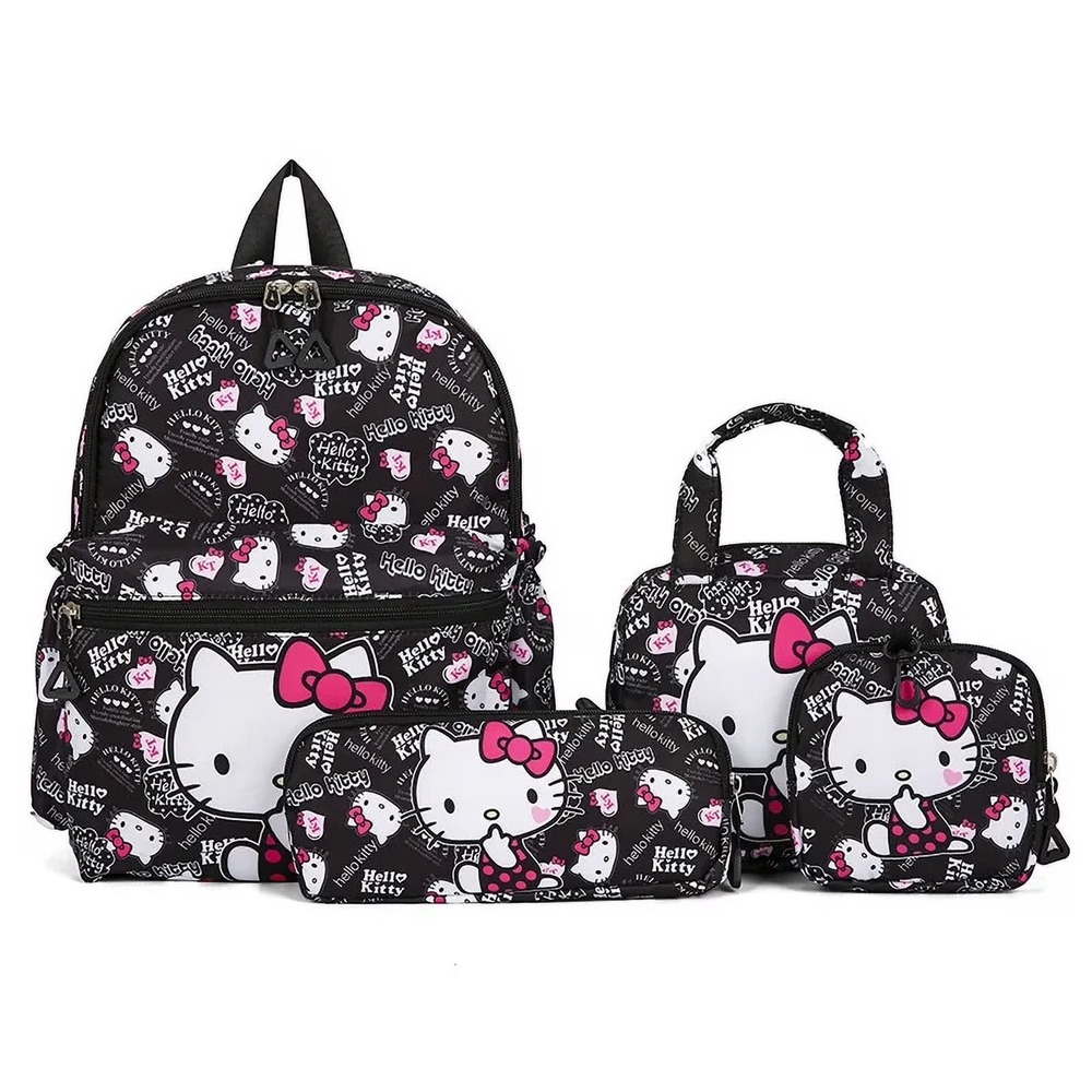 Kuromi Backpack Set 4pcs Black Pink Hello Kitty Melody Bag Set